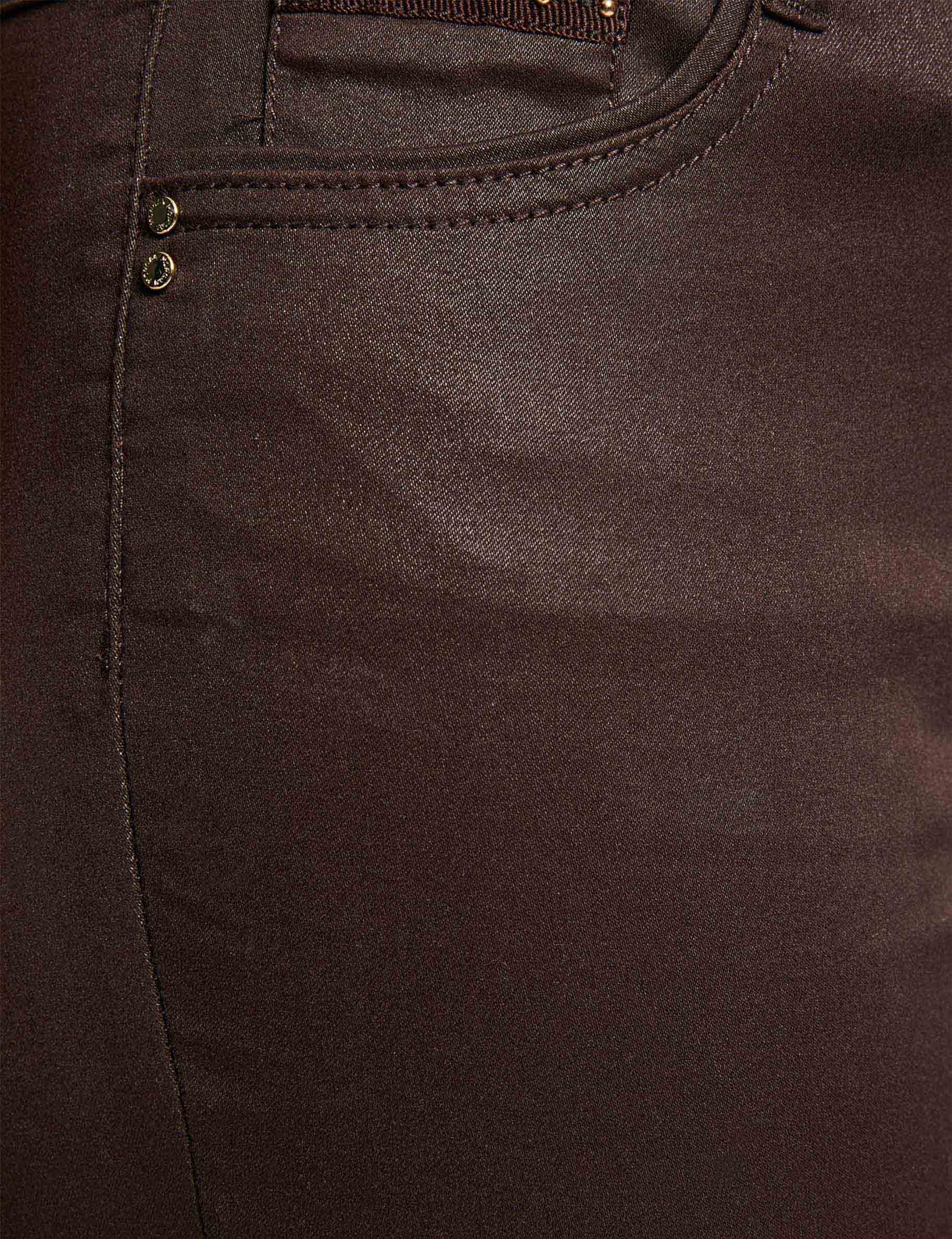 slim trousers wet effect dark brown women null
