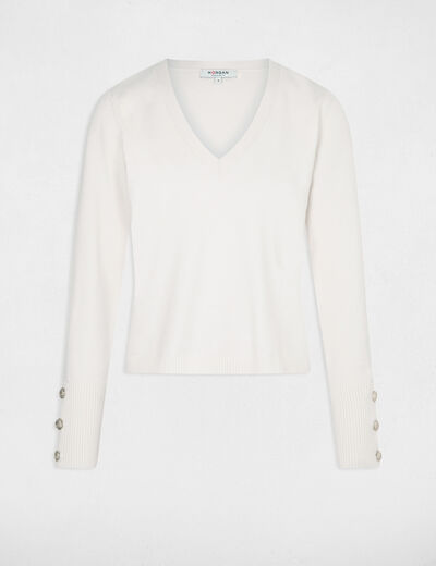 Long-sleeved jumper V-neck ivory women