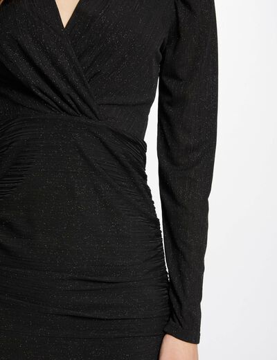 Robe courte ajustée drapée noir femme