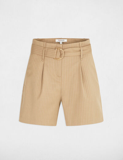 Fitted short with stripes light beige women