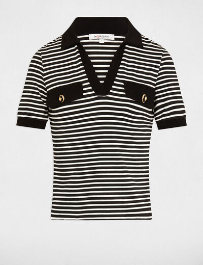 Striped short-sleeved t-shirt black ladies'