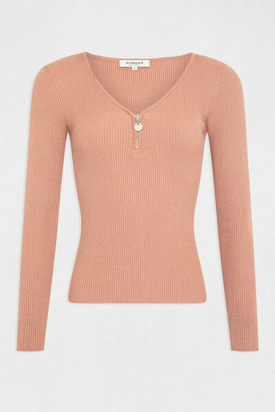 Pull manches longues vieux rose femme