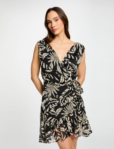 Printed wrap dress black women