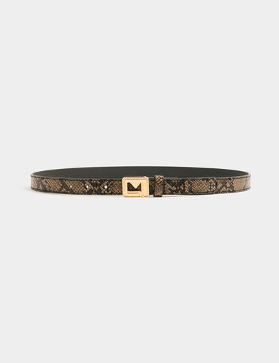 Snake belt with M buckle black ladies'