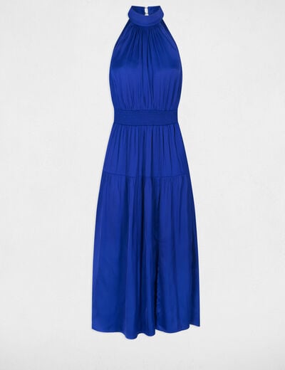 Robe longue cintrée satin bleu electrique femme