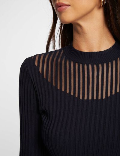 Long-sleeved jumper with high collar navy women