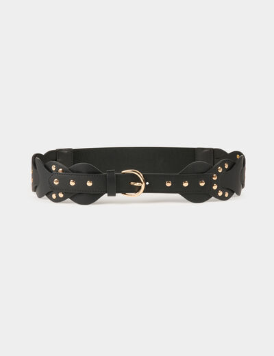 Elasticised belt with studs black women