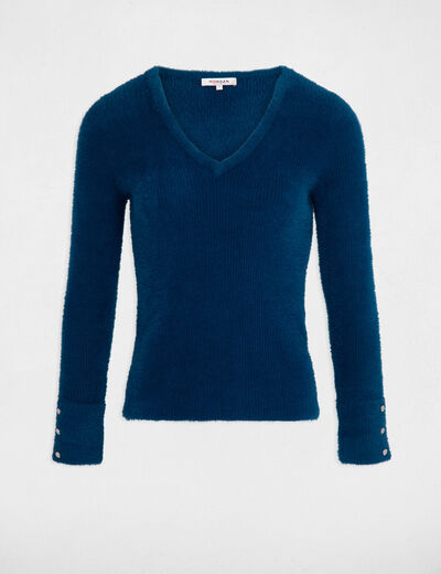 Long-sleeved jumper with fluffy knit teal women