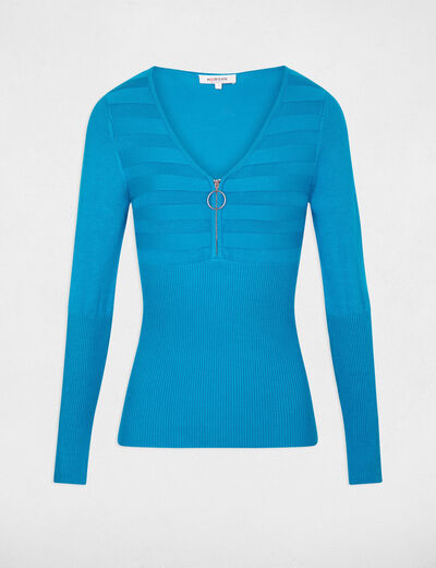 Long-sleeved jumper with zipped detail blue women