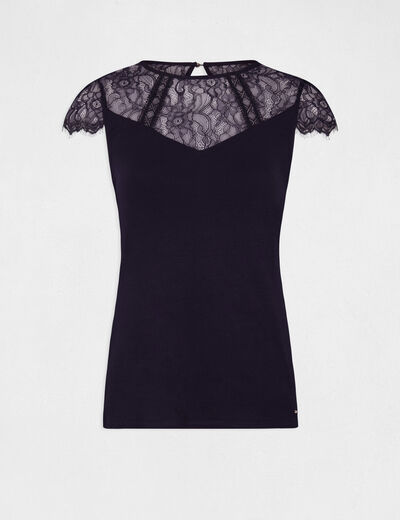 Short-sleeved t-shirt with lace navy ladies'