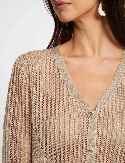 Openwork long-sleeved cardigan gold ladies'