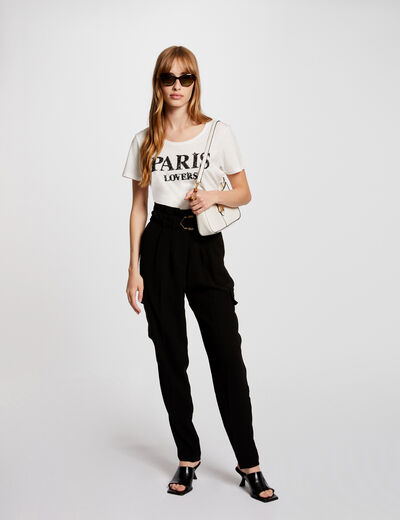 Belted peg trousers black ladies'