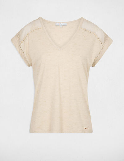 T-shirt manches courtes beige femme