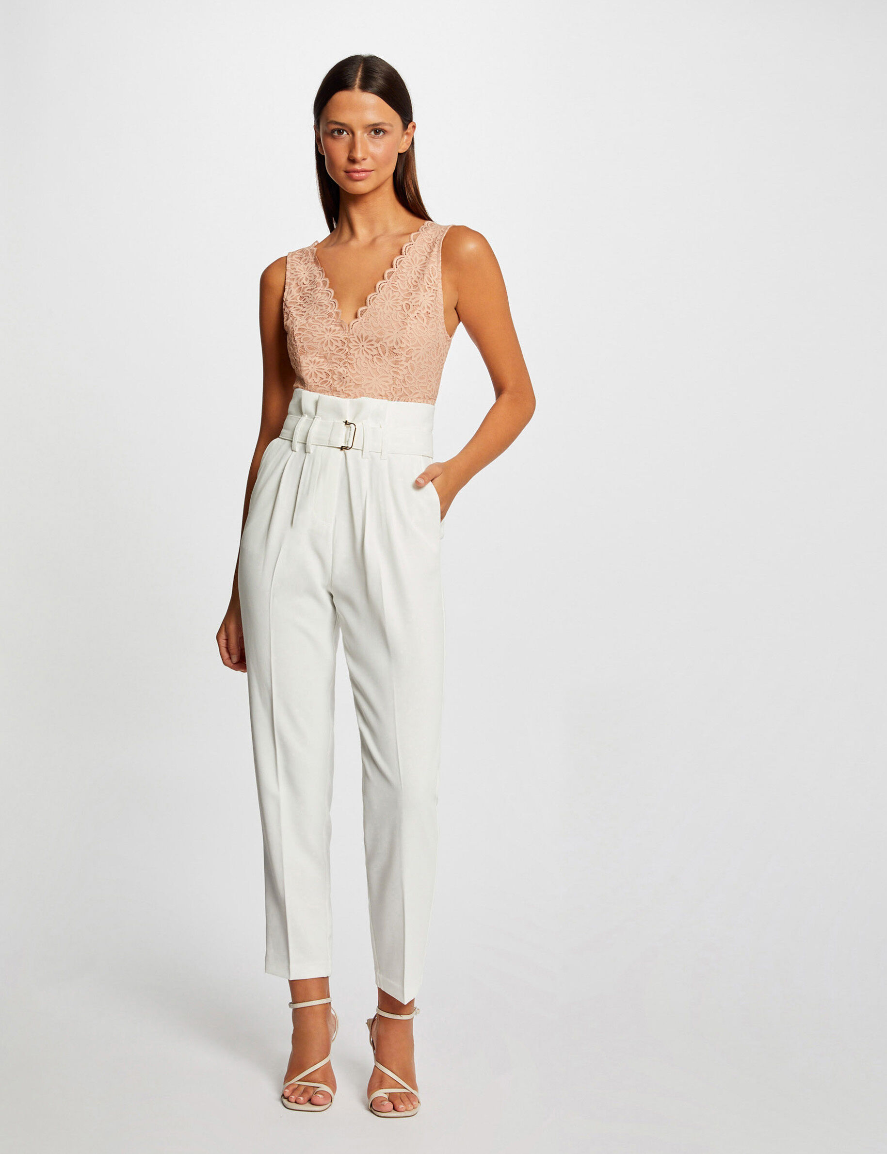 White Pin Tuck Flared Trouser  Leemboodi  Leemboodi