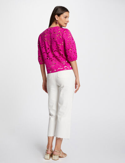 Lace shirt 3/4-length sleeves dark pink ladies'