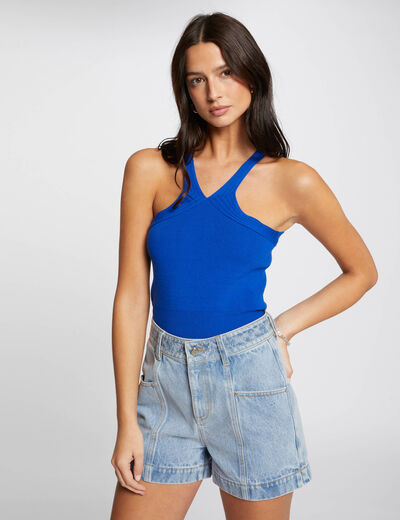Knitted top with straps electric blue ladies'