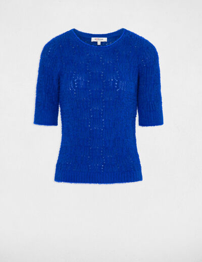 Short-sleeved openwork jumper electric blue women