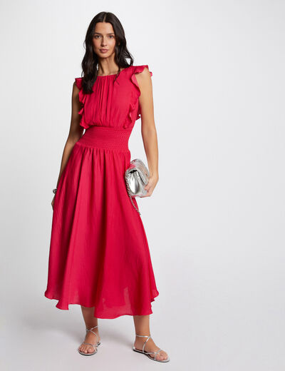 Maxi A-line dress with smocked waist raspberry ladies
