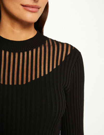 Pull manches longues col montant noir femme