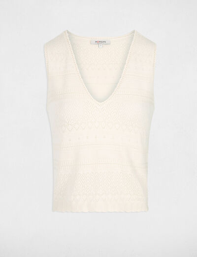 Knitted top with V-neck ivory women