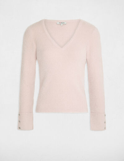 Long-sleeved jumper with V-neck pink women