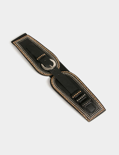 Ceinture élastiquée avec clous noir femme