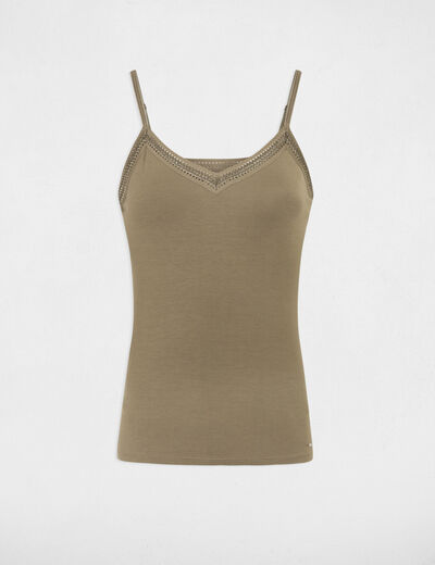 Vest top thin straps with lace strips khaki green ladies'