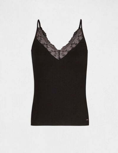 Vest top with thin straps and lace black ladies'