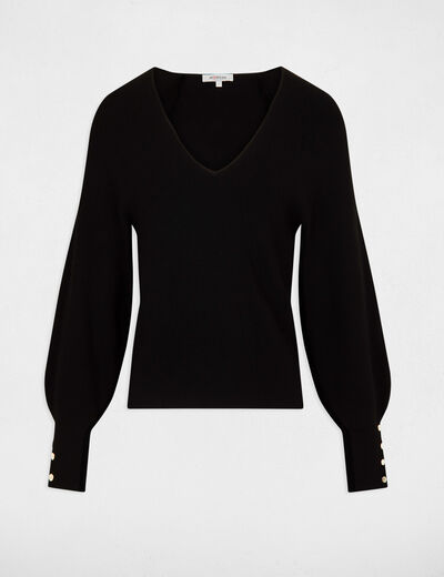 Long-sleeved jumper V-neck black women