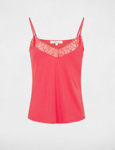 Vest top with thin straps and lace rouge fonce ladies'