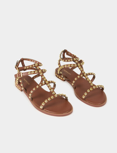 Flat sandals with studs brown ladies'