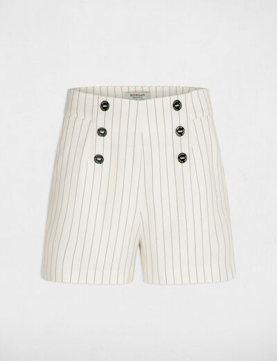 Fitted short with stripes ecru women