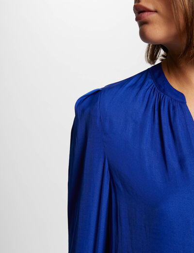 Long-sleeved satin shirt electric blue ladies'