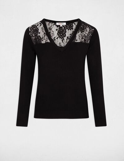 Jumper V-neck lace details black women