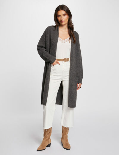 Long cardigan long sleeves mid-grey ladies'