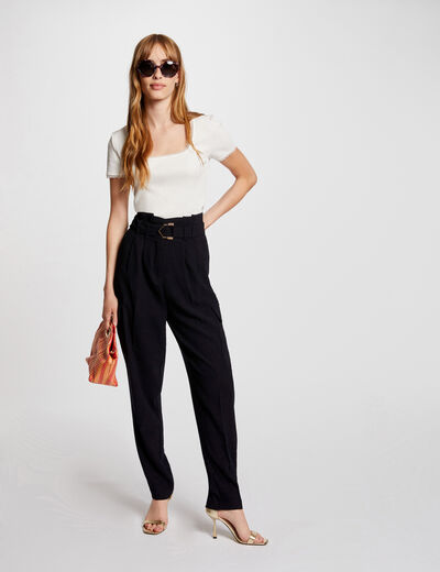 Belted peg trousers navy ladies'