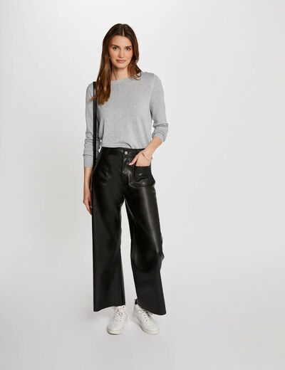 Wide leg faux leather trousers black women