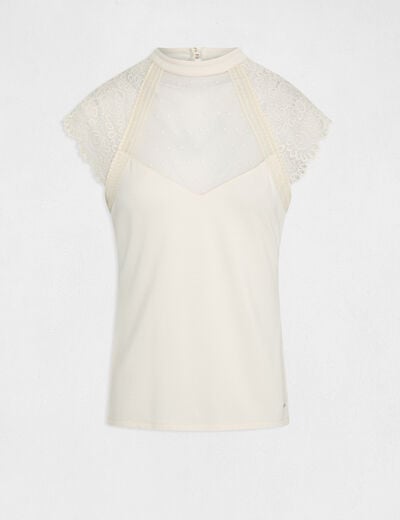 Short-sleeved t-shirt with lace ivory ladies'