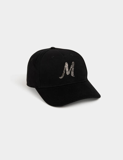 M cap with rhinestones black ladies'