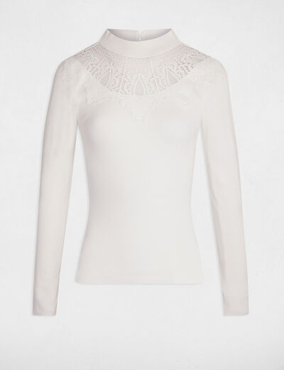 Jumper high collar with lace ecru women