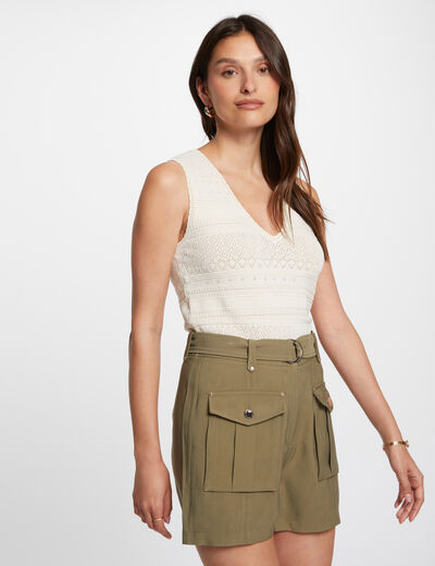 Knitted top with V-neck ivory ladies'