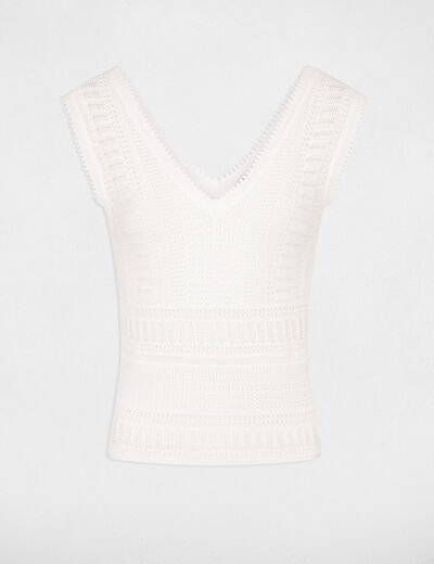 Sleeveless openwork jumper ecru ladies'