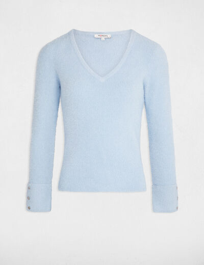 Long-sleeved jumper with V-neck mid blue women