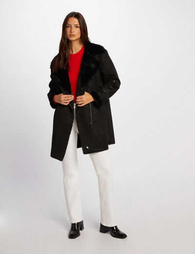 Long suede coat black women