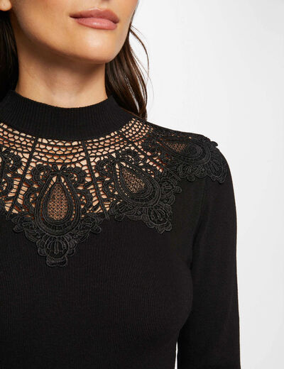 Jumper high collar with lace black ladies'