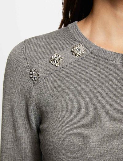 Long-sleeved jumper buttons anthracite grey women