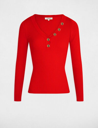 Long-sleeved jumper buttons fine knit medium red women