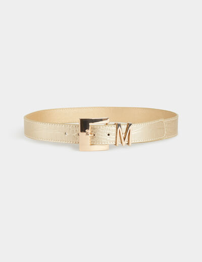 Belt with croc effect and M loop gold yellow women