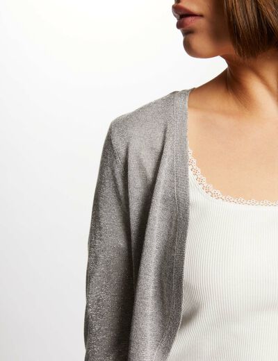 Short cardigan metallised threads light grey ladies'