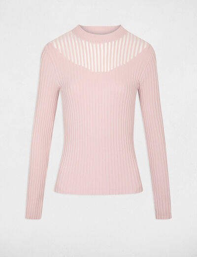 Long-sleeved jumper with high collar light pink women